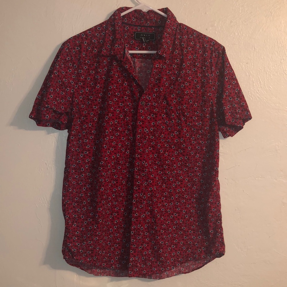 Red floral button down